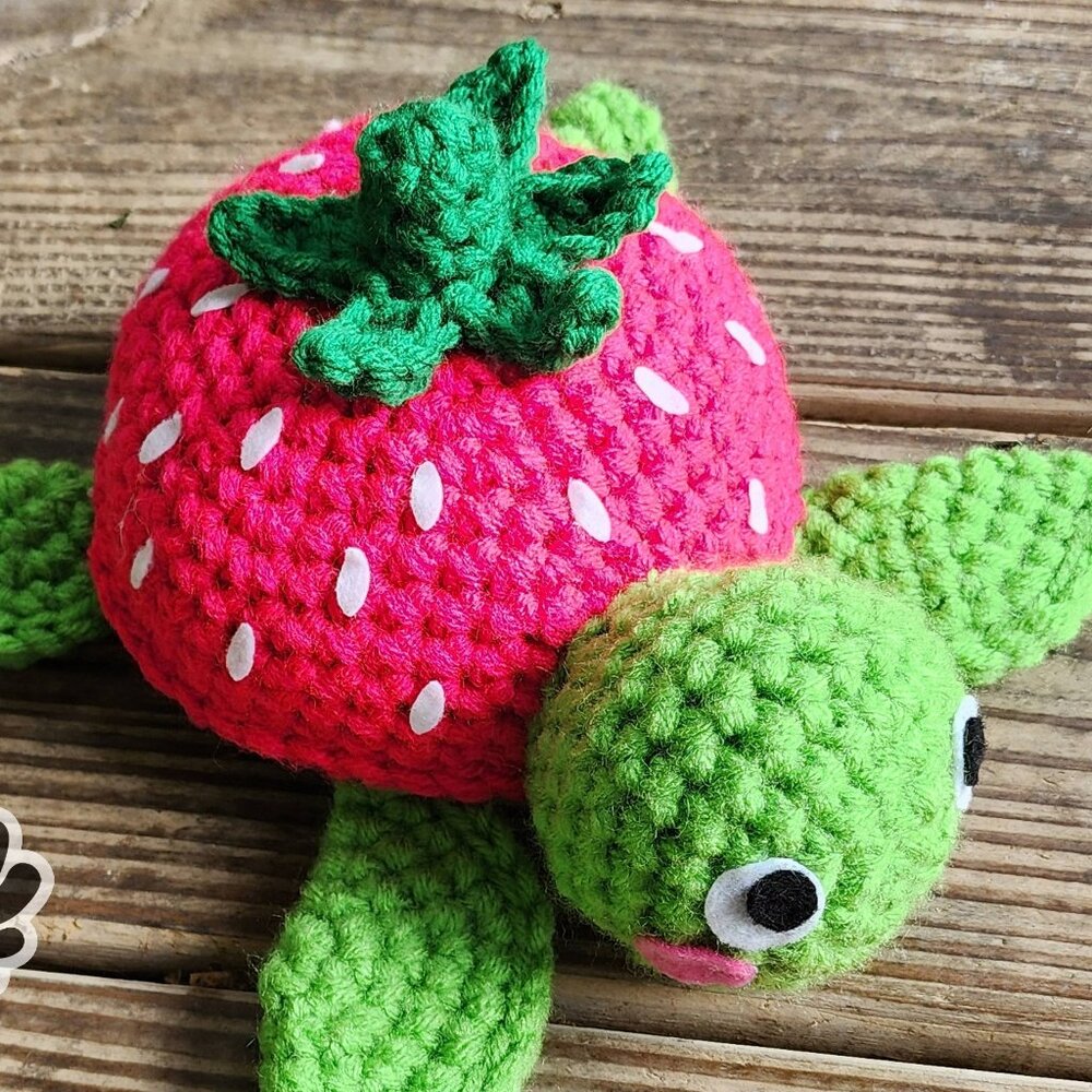 READY to SHIP Strawberry Turtle Amigurumi Toy